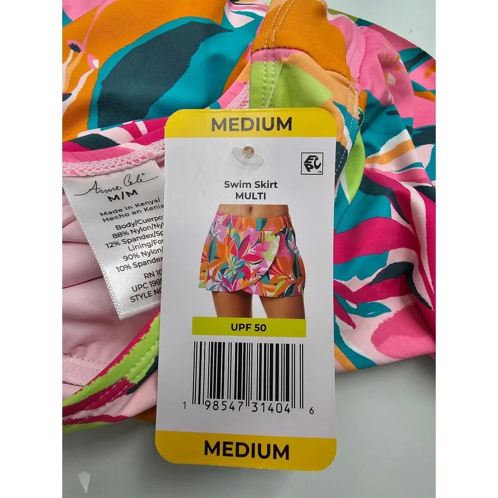 Anne Cole Womens Floral Swim Skirt Pink Nylon Blend Tropical Casual Size Medium